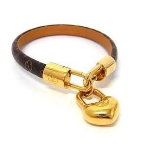LOUIS VUITTON Brown Monogram Heart Charm Bracelet